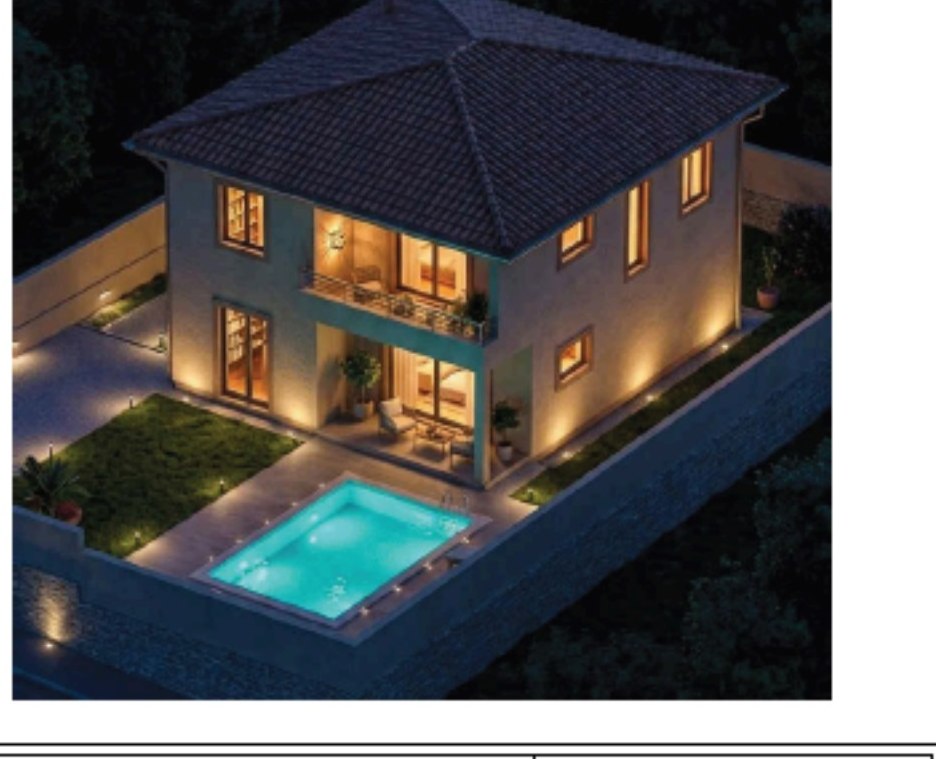 Villa type 3 éclairée de nuit avec sa piscine
